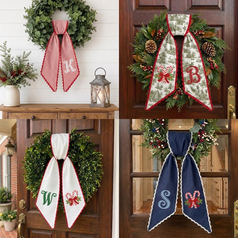 Personalized Christmas Wreath Sash, Custom Monogram Embroidery, 54x5 in - Xmas 04 — photo 3