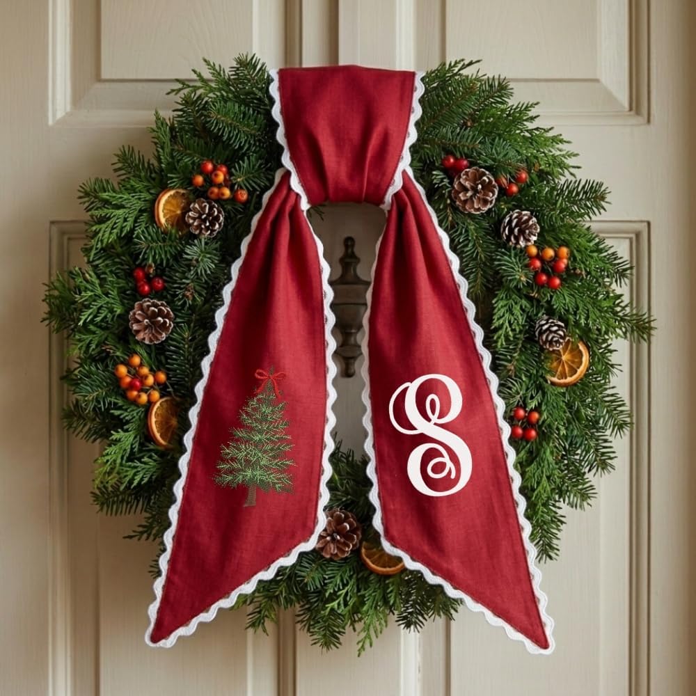 Personalized Christmas Wreath Sash, Custom Monogram Embroidery, 54x5 in - Xmas 06 — photo 2