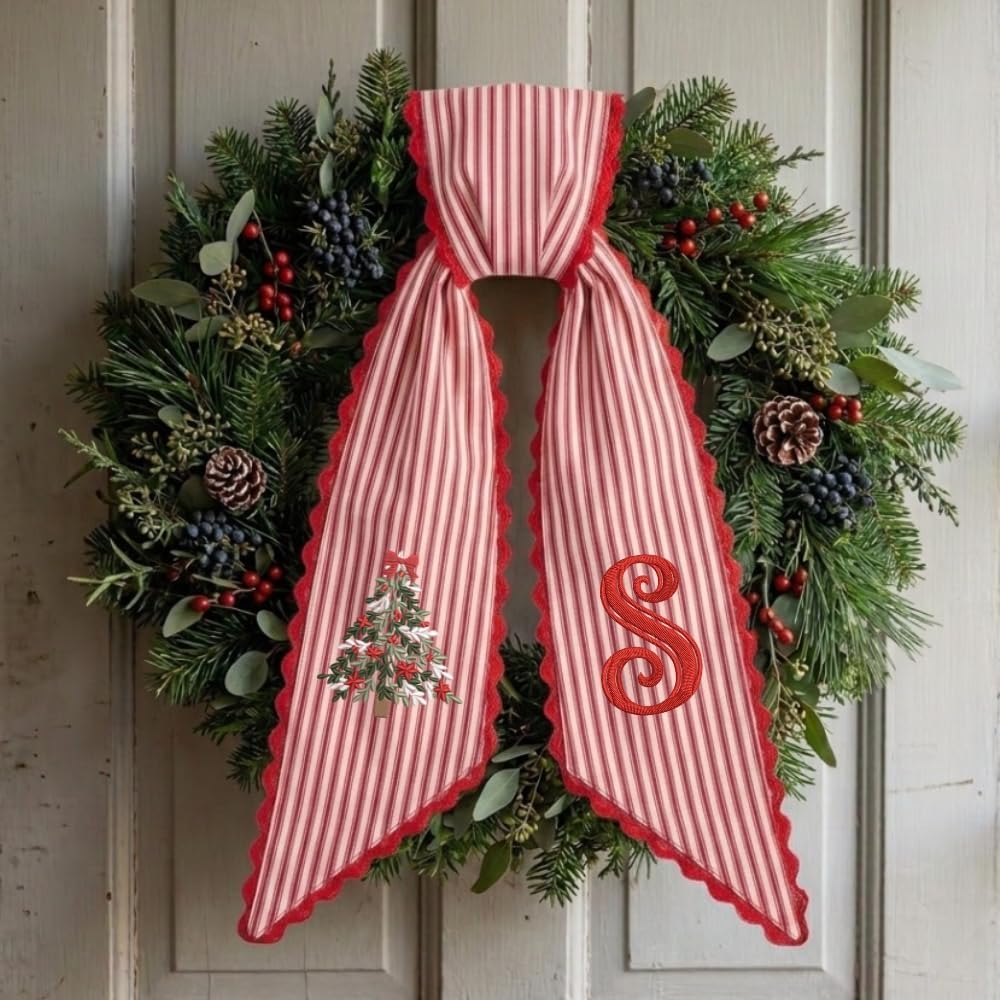 Personalized Christmas Wreath Sash, Custom Monogram Embroidery, 54x5 in - Xmas 05 — photo 4