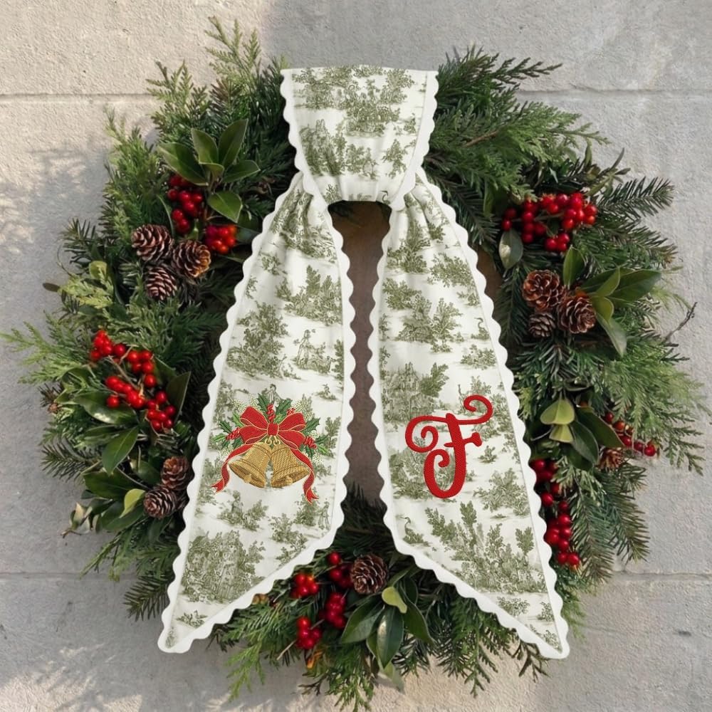 Personalized Christmas Wreath Sash, Custom Monogram Embroidery, 54x5 in - Xmas 02 — photo 1