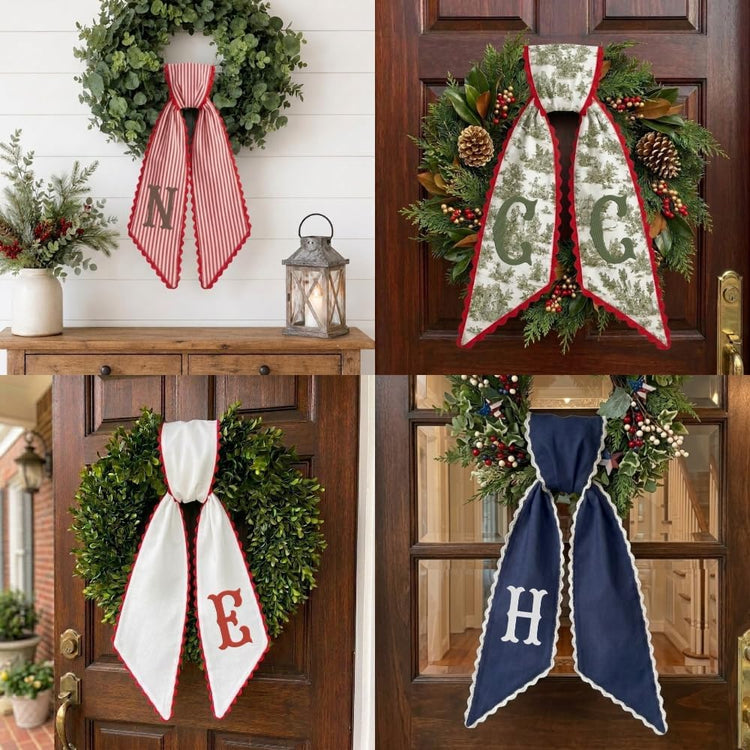 Personalized Christmas Wreath Sash, Custom Monogram Embroidery, 54x5 in - Xmas 01 — photo 2