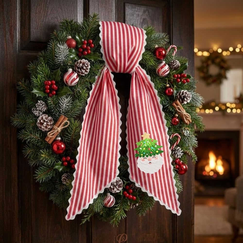 Personalized Christmas Wreath Sash, Custom Monogram Embroidery, 54x5 in - Santa Claus & Tree — photo 6
