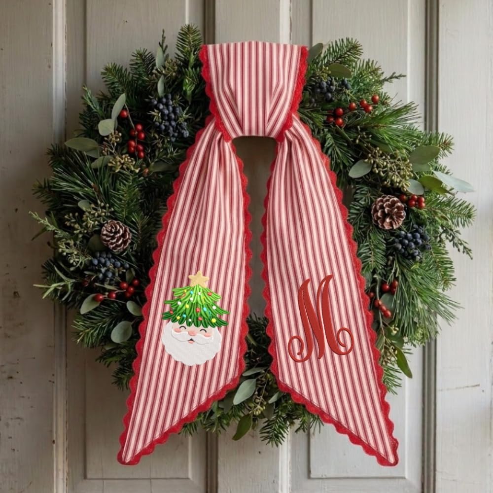 Personalized Christmas Wreath Sash, Custom Monogram Embroidery, 54x5 in - Santa Claus & Tree — photo 3