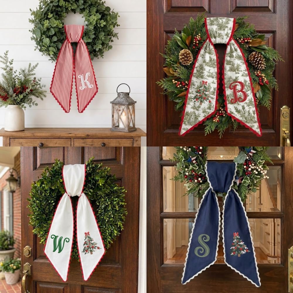 Personalized Christmas Wreath Sash, Custom Monogram Embroidery, 54x5 in - Xmas 05 — photo 3