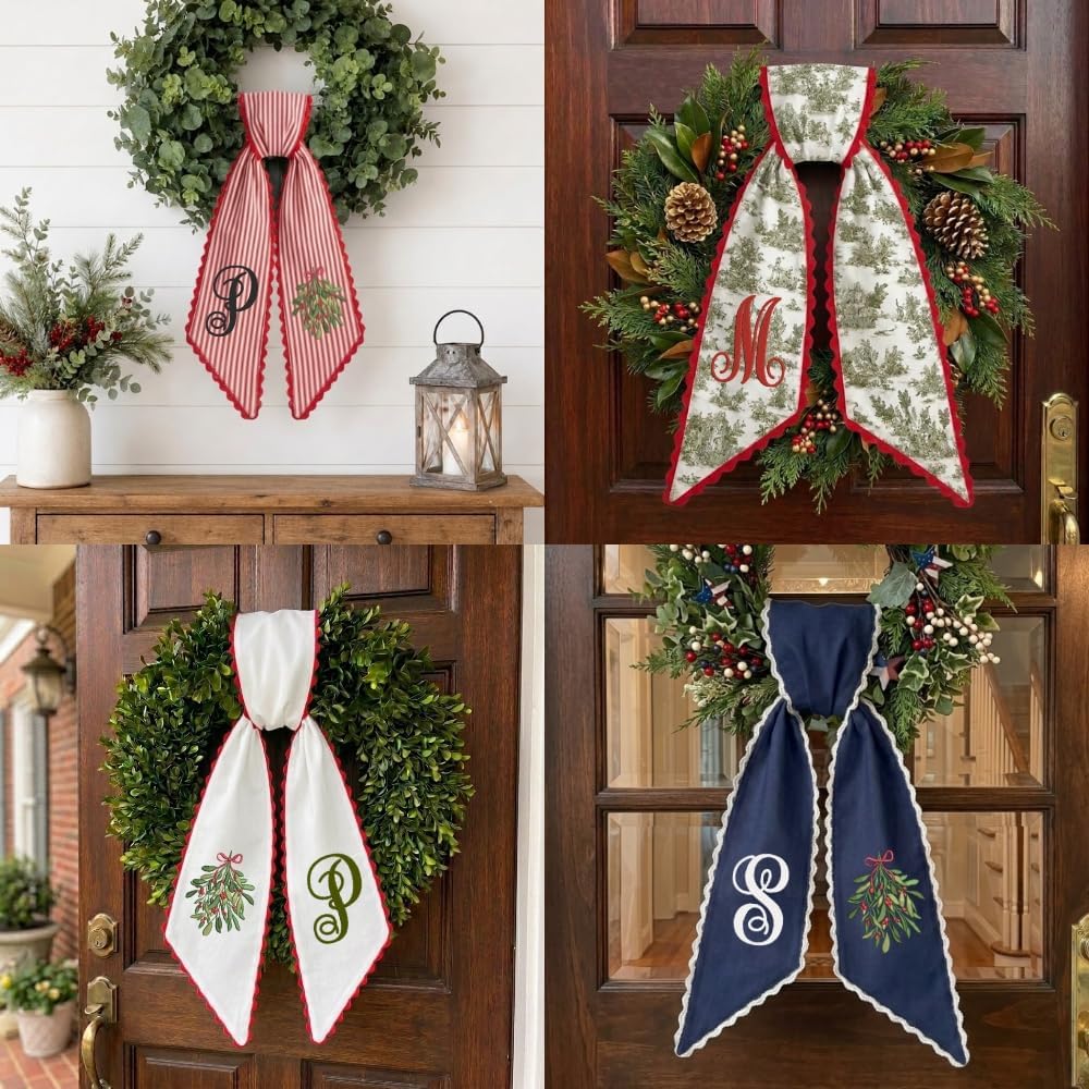 Personalized Christmas Wreath Sash, Custom Monogram Embroidery, 54x5 in - Xmas 03 — photo 3