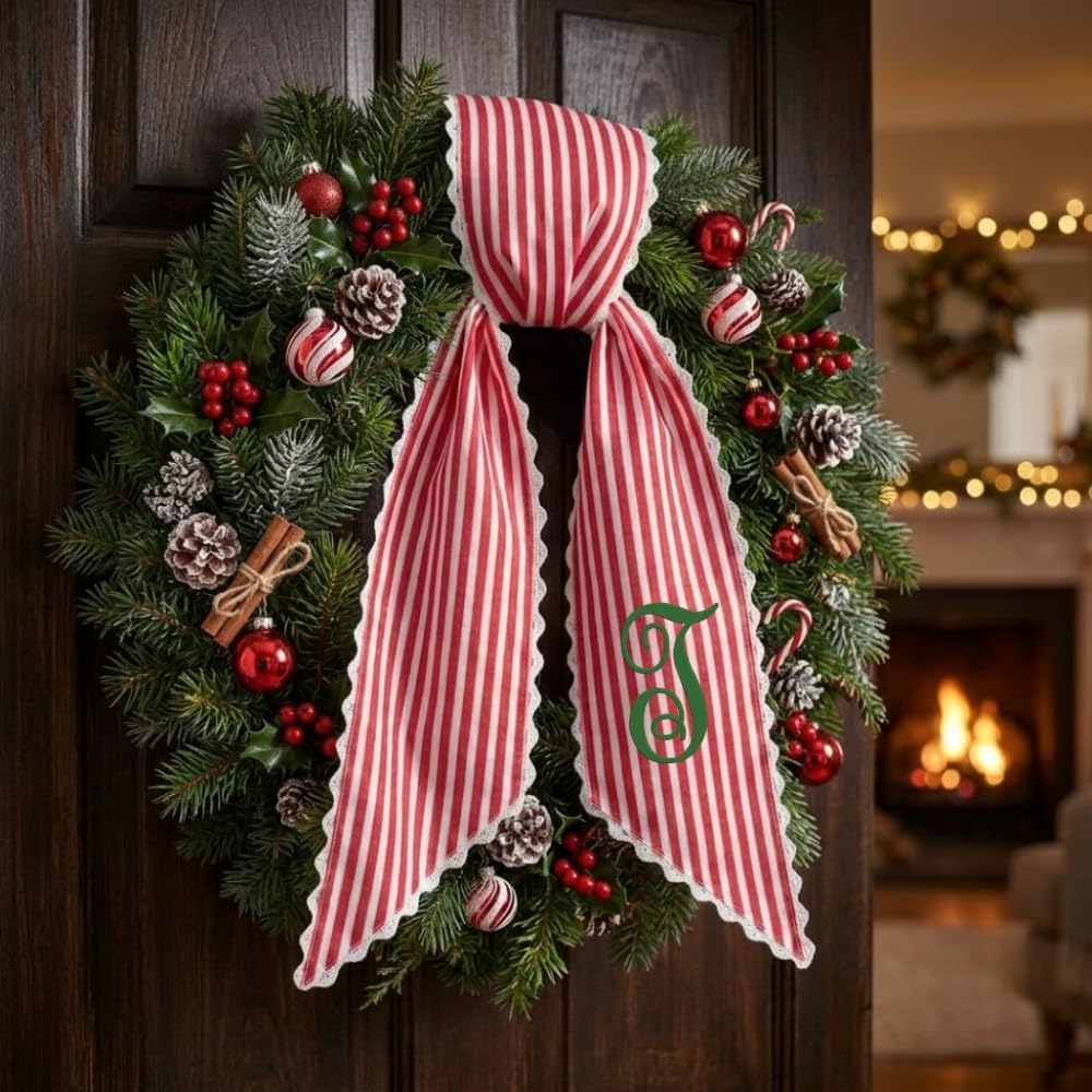 Personalized Christmas Wreath Sash, Custom Monogram Embroidery, 54x5 in - Xmas 10 — photo 5