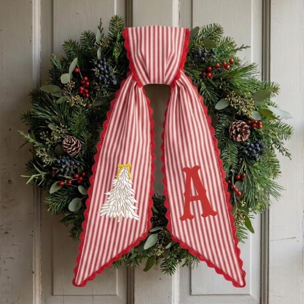 Personalized Christmas Wreath Sash, Custom Monogram Embroidery, 54x5 in - Xmas 09 — photo 1