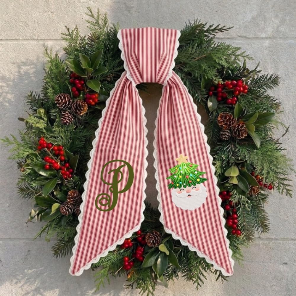 Personalized Christmas Wreath Sash, Custom Monogram Embroidery, 54x5 in - Santa Claus & Tree — photo 4