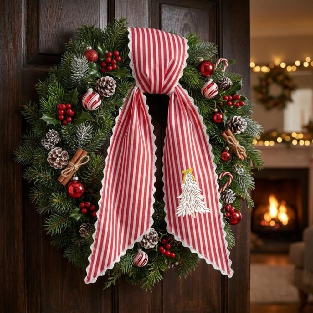 Personalized Christmas Wreath Sash, Custom Monogram Embroidery, 54x5 in - Xmas 09 — photo 5