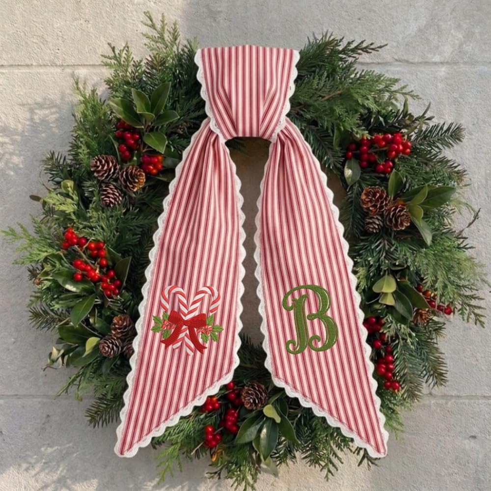 Personalized Christmas Wreath Sash, Custom Monogram Embroidery, 54x5 in - Xmas 04 — photo 4