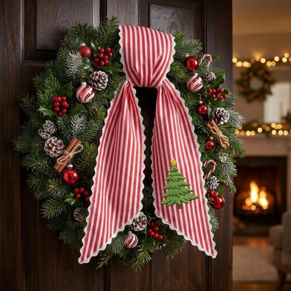 Personalized Christmas Wreath Sash, Custom Monogram Embroidery, 54x5 in - Pine Tree 01 — photo 7