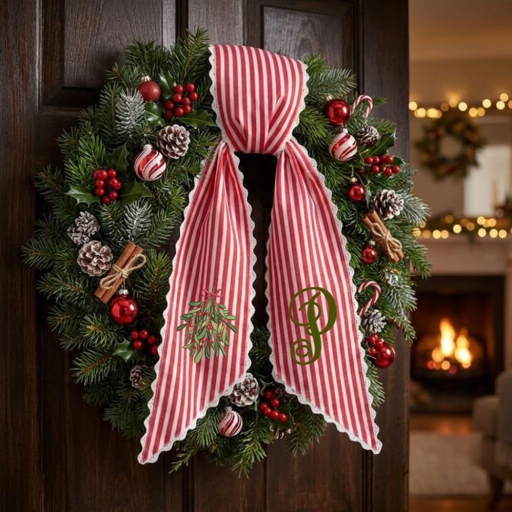 Personalized Christmas Wreath Sash, Custom Monogram Embroidery, 54x5 in - Xmas 03 — photo 6