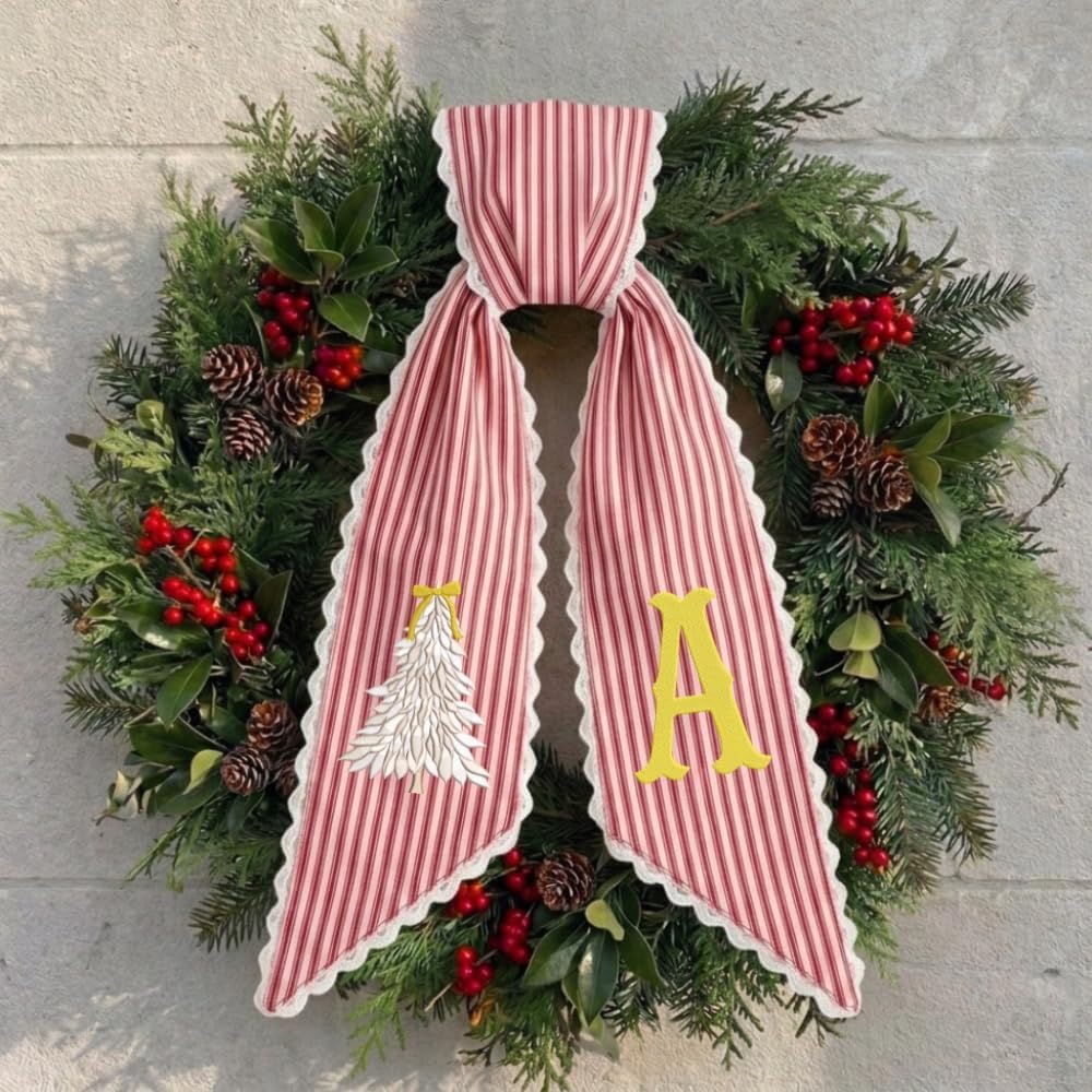 Personalized Christmas Wreath Sash, Custom Monogram Embroidery, 54x5 in - Xmas 09 — photo 4