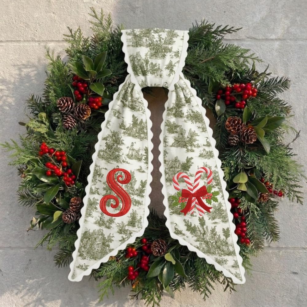 Personalized Christmas Wreath Sash, Custom Monogram Embroidery, 54x5 in - Xmas 04 — photo 1