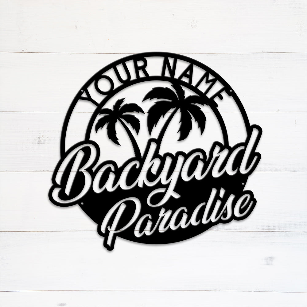 MeMate Metal Backyard Paradise Sign, Personalized Backyard Metal Signs Kitchen Decor, Custom Name Outdoor Plaques