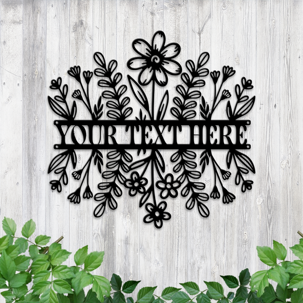 MeMate Flowers Garden Sign, Custom Name Sign Metal for Flowers Lovers, Garden Sign to Personalize, Flowers Art Decorations, Personalized Flowers Sign, 8-24 inches Large Metal Sign, Housewarming Gifts