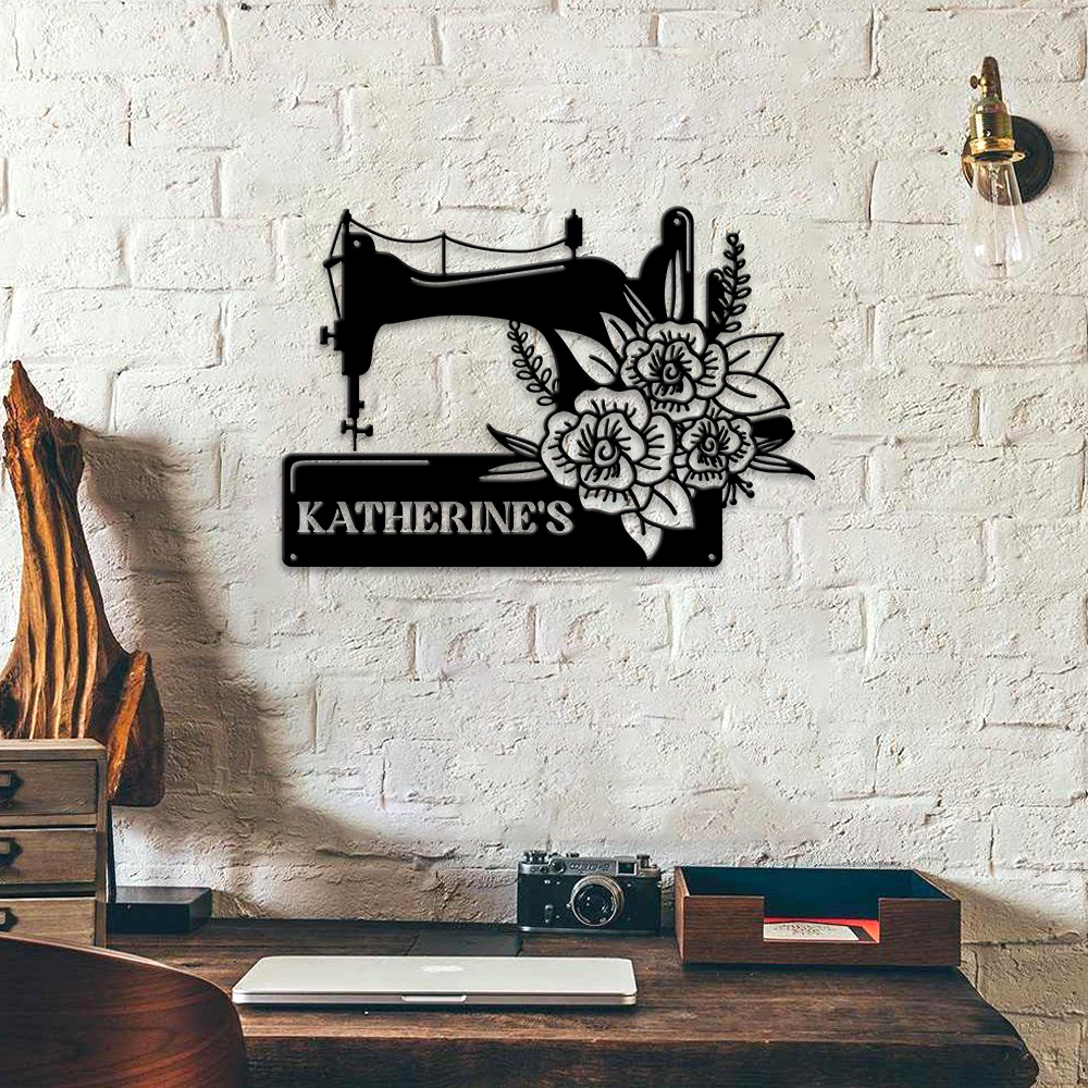 MeMate Sewing Room Sign, Custom Craft Room Décor Metal Signs for Women, Retro Style Craft Room, Personalized Sewing Door Signs, Vintage Plaque for Sewing Room, Quilting Room Decoration (Flowers)