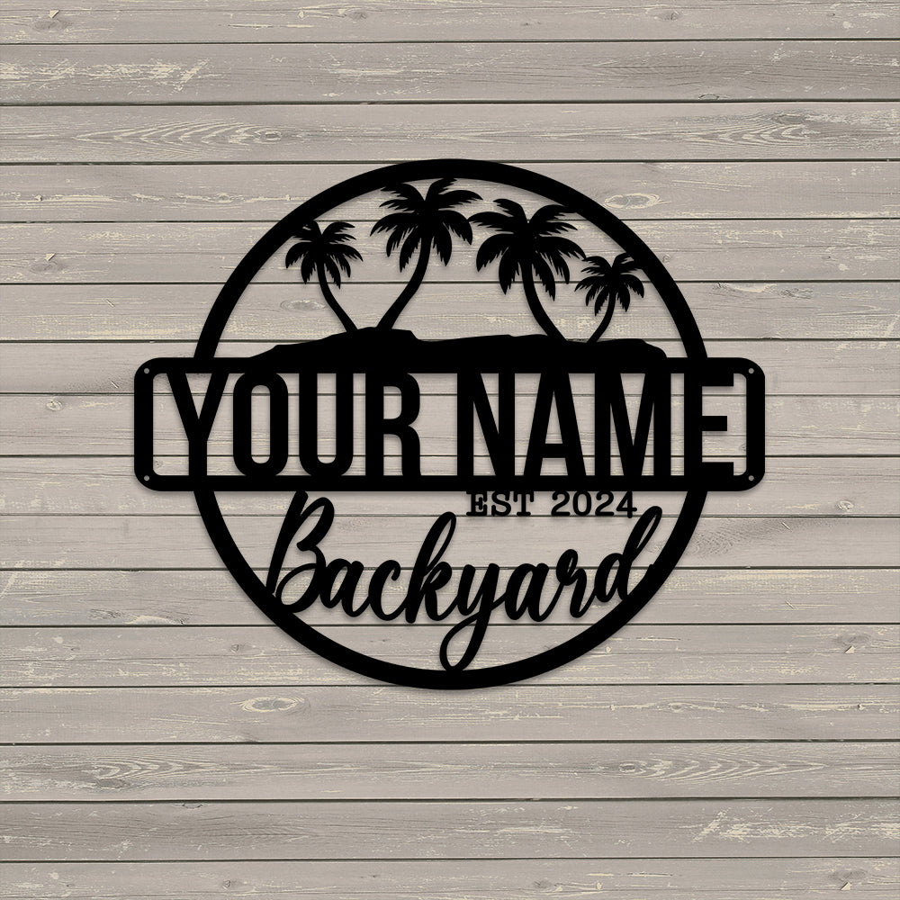 MeMate Backyard Paradise Sign, Patio Sign Outdoor Decor, Personalized Name Metal Sign for Backyard, Custom Name Signs for Backyard, Large Metal Sign for Outside, Housewarming Gifts…
