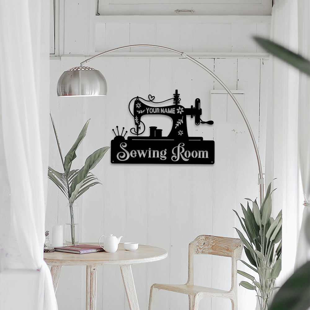 MeMate Sewing Room Sign, Custom Craft Room Décor Metal Signs for Women, Retro Style Craft Room, Personalized Sewing Door Signs, Vintage Plaque for Sewing Room, Quilting Room Decoration (Sewing)