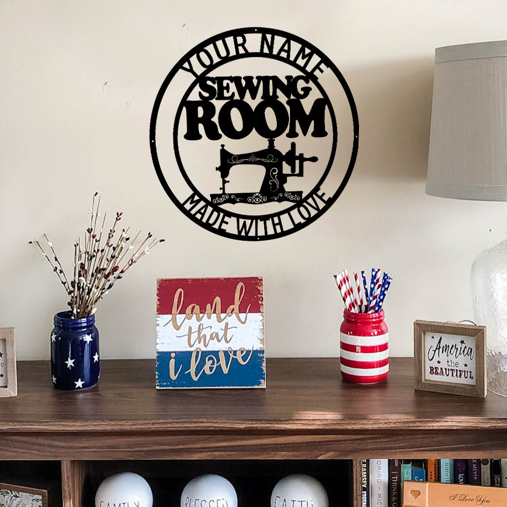 MeMate Sewing Room Sign 5 Sizes for Home Decor, Custom Craft Room Décor Metal Signs for Women, Retro Style Craft Room, Personalized Sewing Door Signs, Vintage Plaque for Sewing Room, Quilting Room Decoration