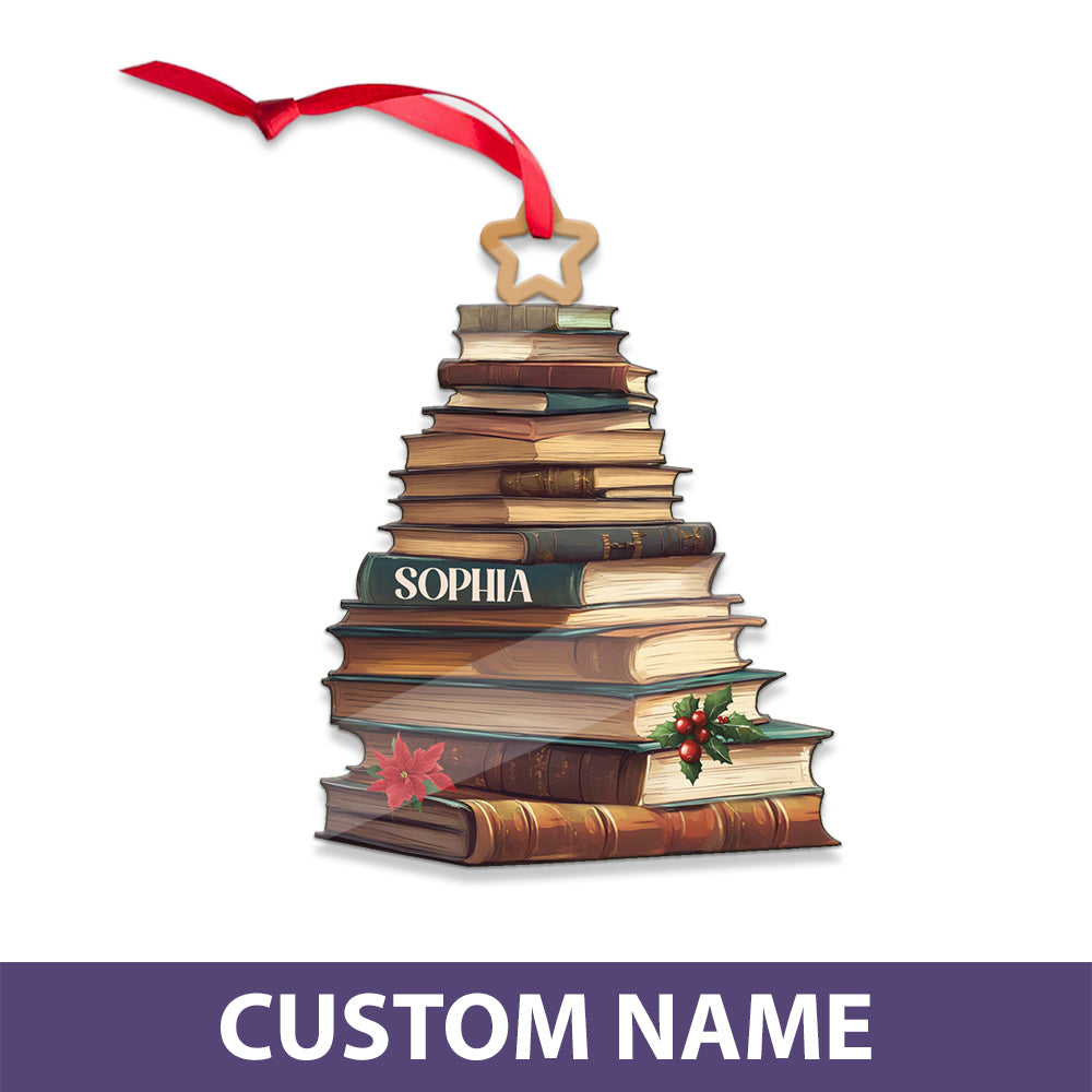 MeMate Personalized Book Ornaments, Custom Name Book Lovers Ornament, Booklovers Ornament for Christmas Tree, Books Christmas Ornaments Keepsake Decoration for Book Club Family Friends