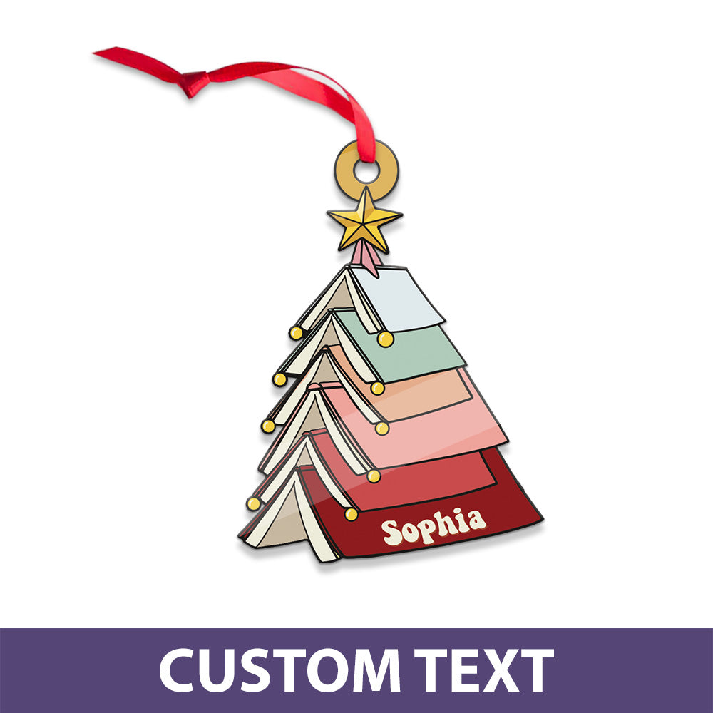 MeMate Personalized Book Ornaments, Custom Name Book Lovers Ornament, Booklovers Ornament for Christmas Tree, Books Christmas Ornaments Keepsake Decoration for Book Club Family Friends (01)