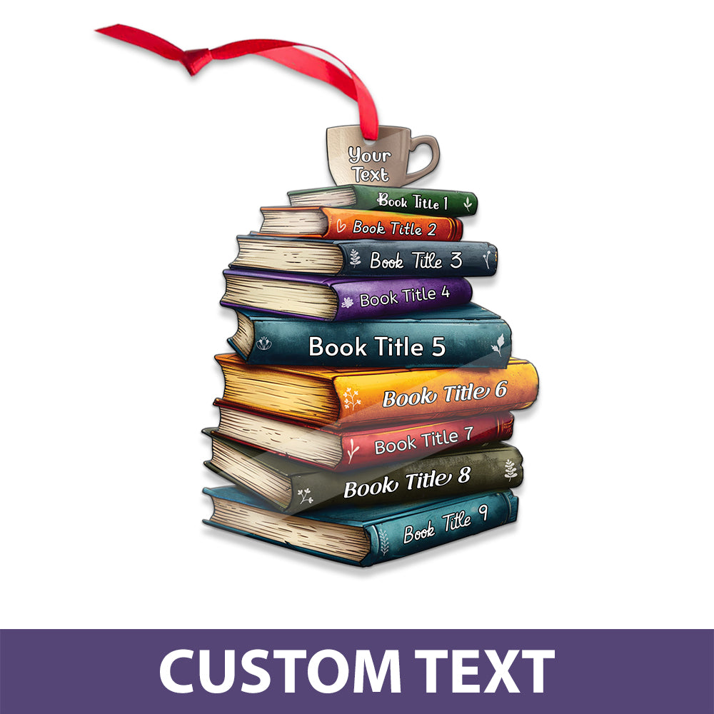 MeMate Custom Name and Books Title, Personalized Book Ornament, Flat Printed Acrylic Ornament Not 3D, Booklovers Ornament, Book Christmas Ornaments Keepsake Decoration for Book Club Family Friends