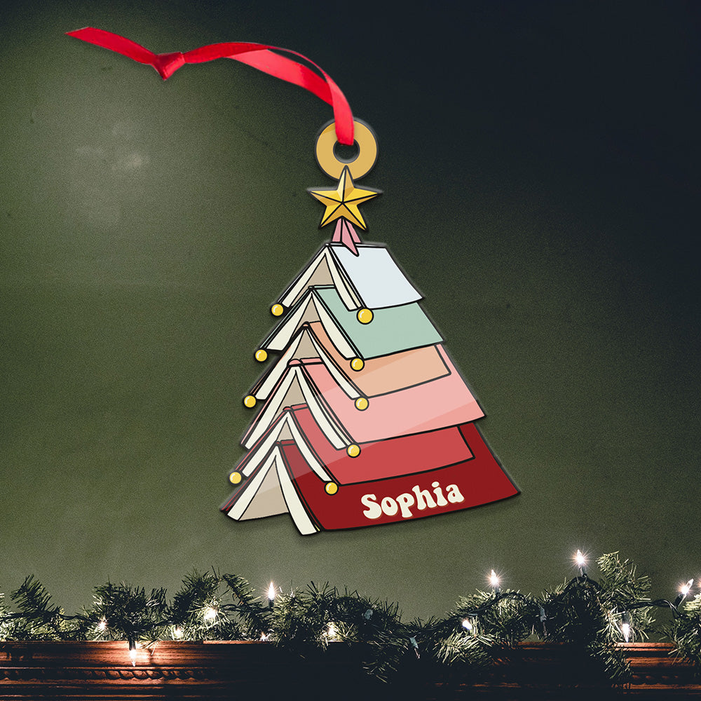 MeMate Personalized Book Ornaments, Custom Name Book Lovers Ornament, Booklovers Ornament for Christmas Tree, Books Christmas Ornaments Keepsake Decoration for Book Club Family Friends (01)