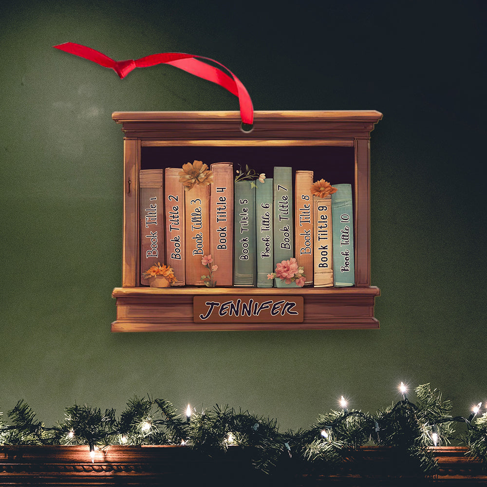 MeMate Personalized Book Ornament, Custom Name and Books Title, Booklovers Ornament, Wooden 2 Layers Book Christmas Ornaments Keepsake Decoration for Book Club Family Friends (02)