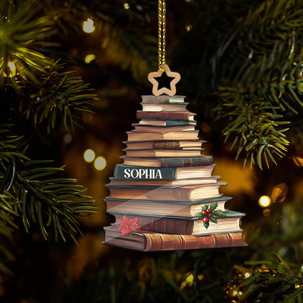MeMate Personalized Book Ornaments, Custom Name Book Lovers Ornament, Booklovers Ornament for Christmas Tree, Books Christmas Ornaments Keepsake Decoration for Book Club Family Friends