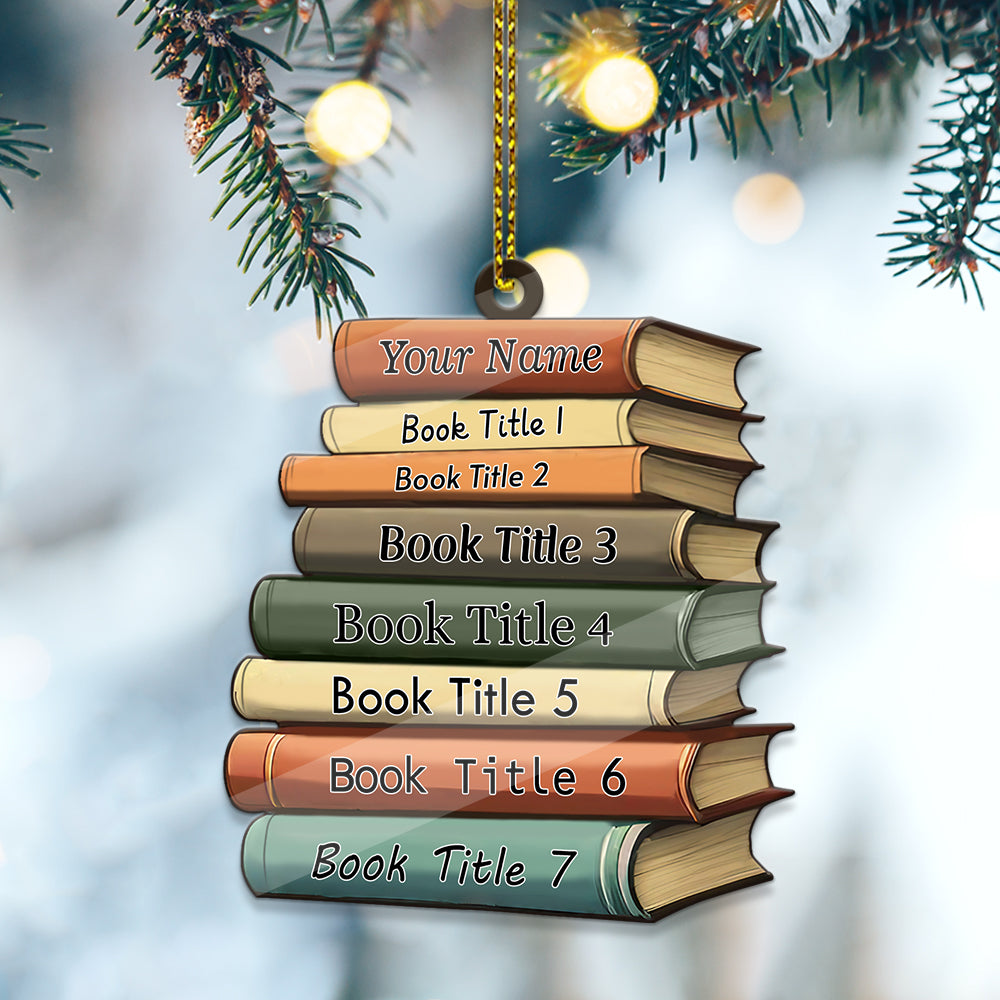MeMate Personalized Book Ornament, Custom Name and Books Title, Flat Printed Acrylic Ornament Not 3D, Booklovers Ornament, Book Christmas Ornaments Keepsake Decoration for Book Club Family Friends
