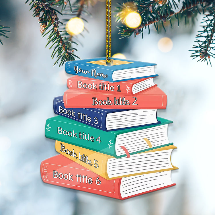 MeMate Personalized Book Ornament, Custom Name and Books Title, Flat Printed Acrylic Ornament Not 3D, Booklovers Ornament, Book Christmas Ornaments Keepsake Decoration for Book Club Family Friends