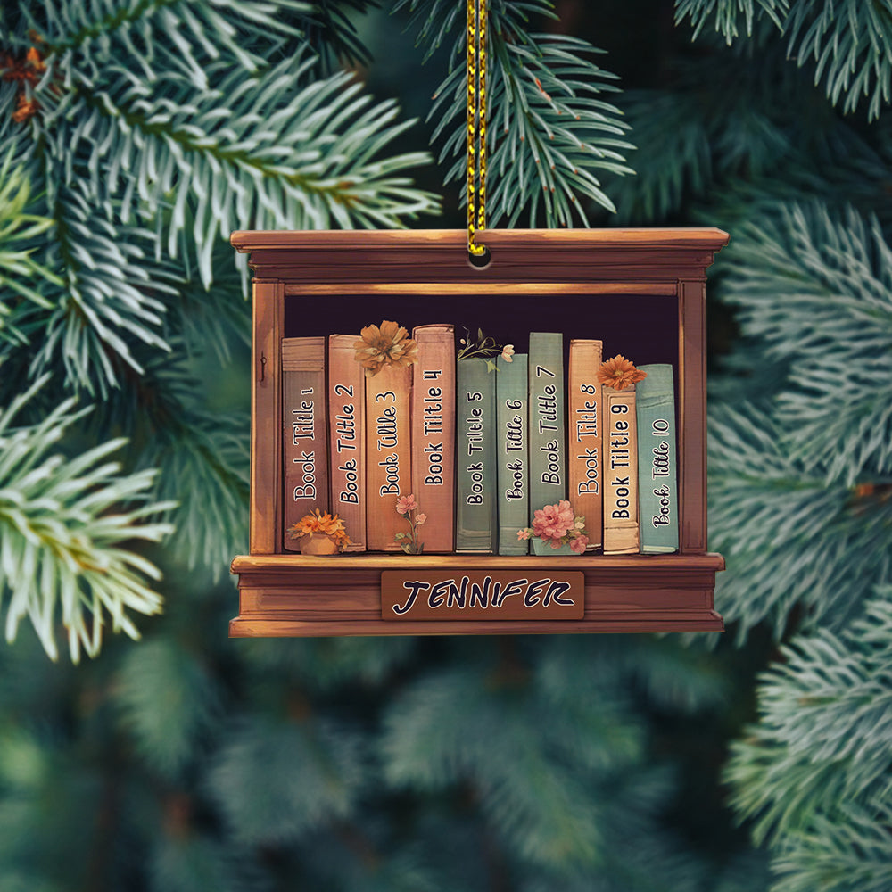 MeMate Personalized Book Ornament, Custom Name and Books Title, Booklovers Ornament, Wooden 2 Layers Book Christmas Ornaments Keepsake Decoration for Book Club Family Friends (02)