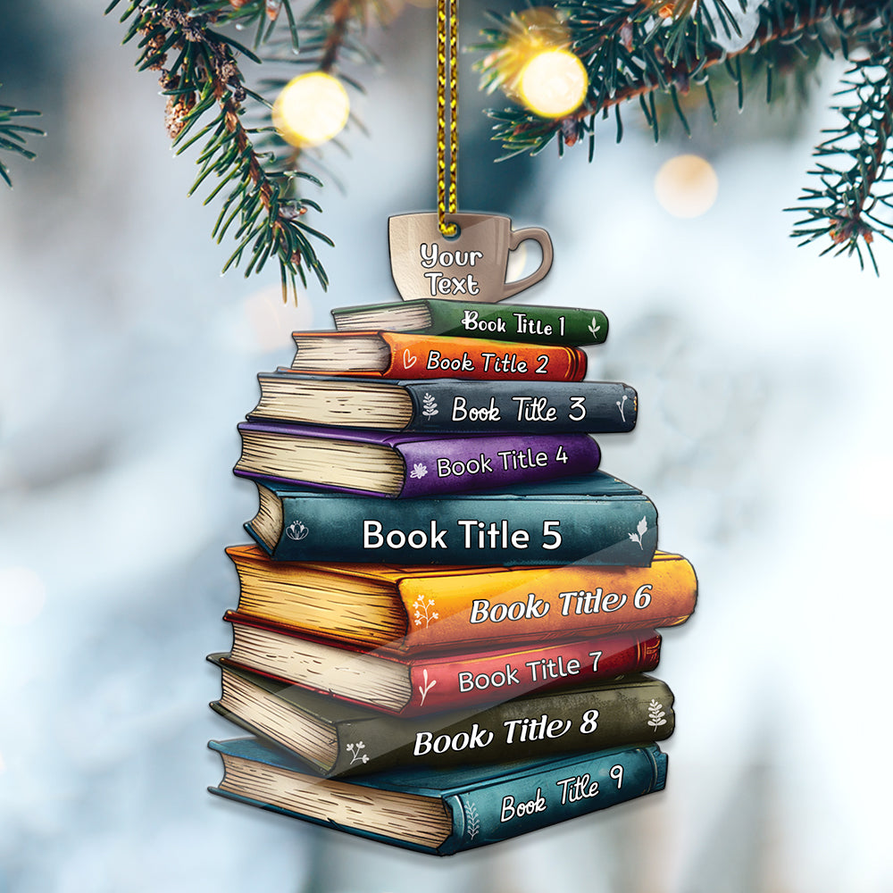 MeMate Custom Name and Books Title, Personalized Book Ornament, Flat Printed Acrylic Ornament Not 3D, Booklovers Ornament, Book Christmas Ornaments Keepsake Decoration for Book Club Family Friends