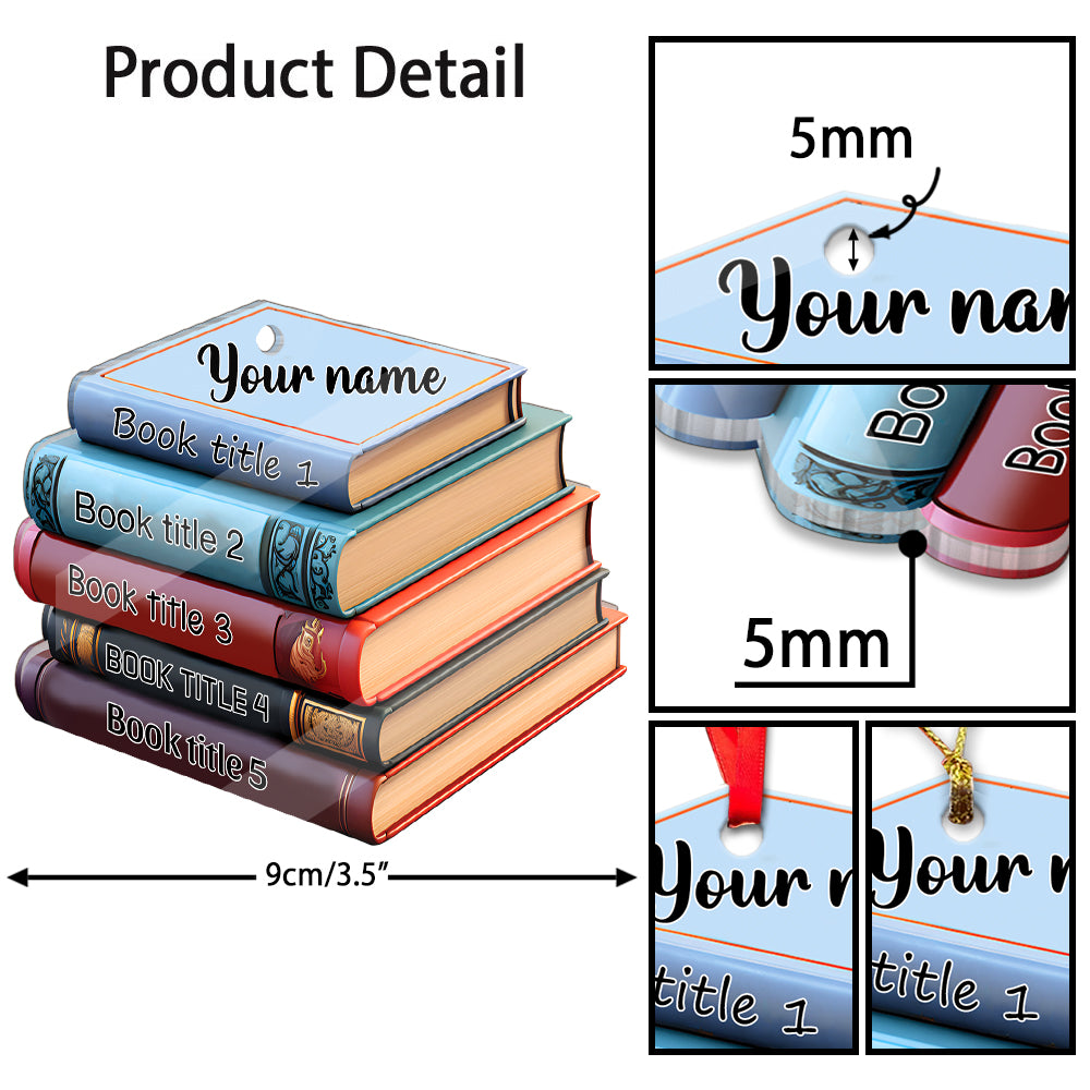 MeMate Personalized Book Ornament, Custom Name and Books Title, Flat Printed Acrylic Ornament Not 3D, Booklovers Ornament, Book Christmas Ornaments Keepsake Decoration for Book Club Family Friends