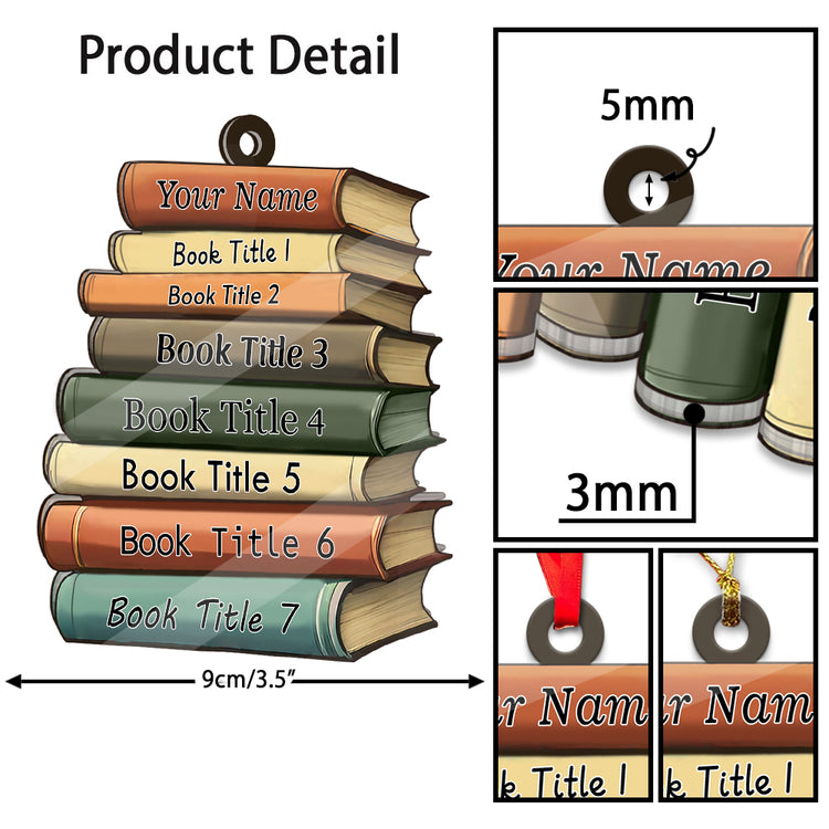 MeMate Personalized Book Ornament, Custom Name and Books Title, Flat Printed Acrylic Ornament Not 3D, Booklovers Ornament, Book Christmas Ornaments Keepsake Decoration for Book Club Family Friends