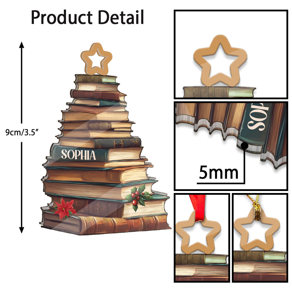 MeMate Personalized Book Ornaments, Custom Name Book Lovers Ornament, Booklovers Ornament for Christmas Tree, Books Christmas Ornaments Keepsake Decoration for Book Club Family Friends