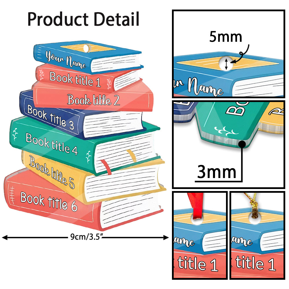MeMate Personalized Book Ornament, Custom Name and Books Title, Flat Printed Acrylic Ornament Not 3D, Booklovers Ornament, Book Christmas Ornaments Keepsake Decoration for Book Club Family Friends