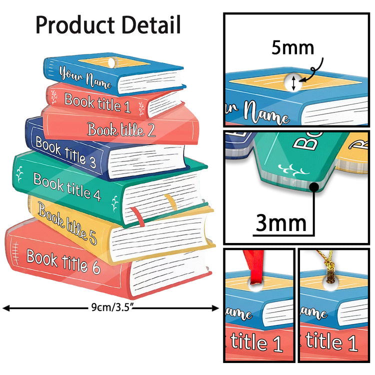 MeMate Personalized Book Ornament, Custom Name and Books Title, Flat Printed Acrylic Ornament Not 3D, Booklovers Ornament, Book Christmas Ornaments Keepsake Decoration for Book Club Family Friends
