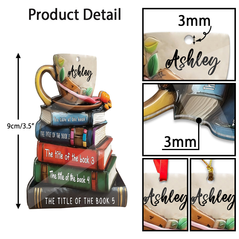 MeMate Custom Name and Books Title, Personalized Book Ornament, Flat Printed Acrylic Ornament Not 3D, Booklovers Ornament, Book Christmas Ornaments Keepsake Decoration for Book Club Family Friends