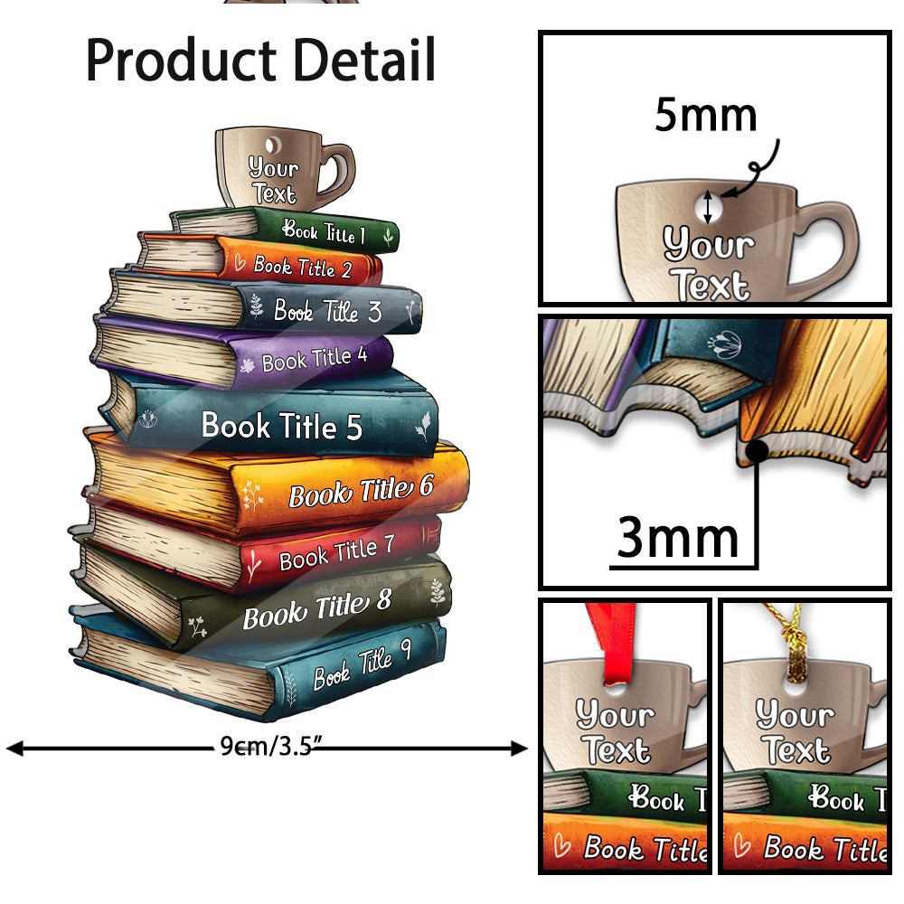MeMate Custom Name and Books Title, Personalized Book Ornament, Flat Printed Acrylic Ornament Not 3D, Booklovers Ornament, Book Christmas Ornaments Keepsake Decoration for Book Club Family Friends