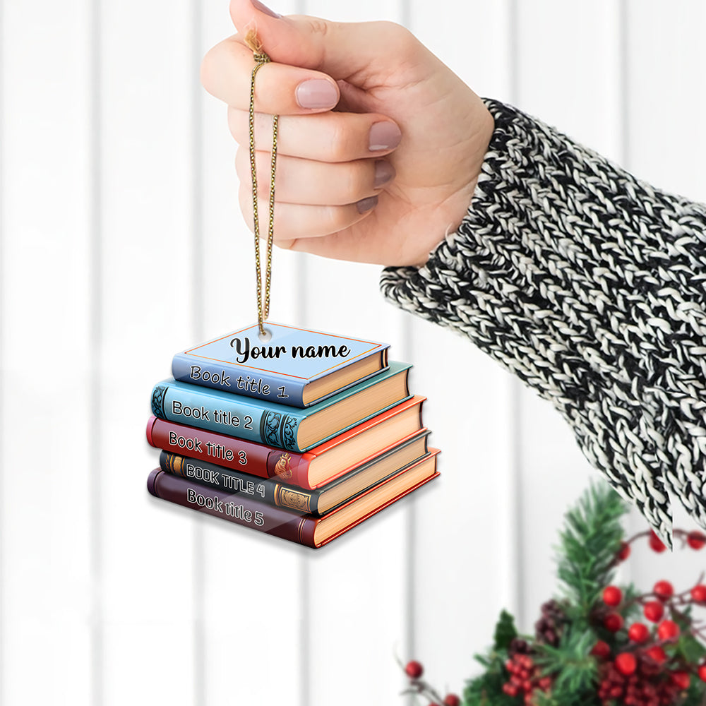 MeMate Personalized Book Ornament, Custom Name and Books Title, Flat Printed Acrylic Ornament Not 3D, Booklovers Ornament, Book Christmas Ornaments Keepsake Decoration for Book Club Family Friends