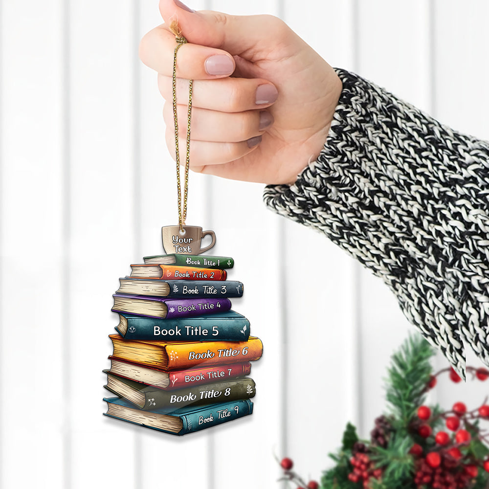 MeMate Custom Name and Books Title, Personalized Book Ornament, Flat Printed Acrylic Ornament Not 3D, Booklovers Ornament, Book Christmas Ornaments Keepsake Decoration for Book Club Family Friends