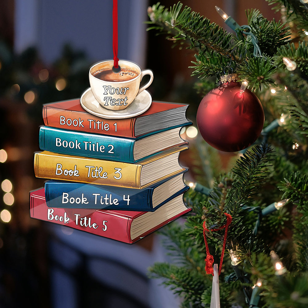 MeMate Personalized Book Ornament, Custom Name and Books Title, Flat Printed Acrylic Ornament Not 3D, Booklovers Ornament, Book Christmas Ornaments Keepsake Decoration for Book Club Family Friends