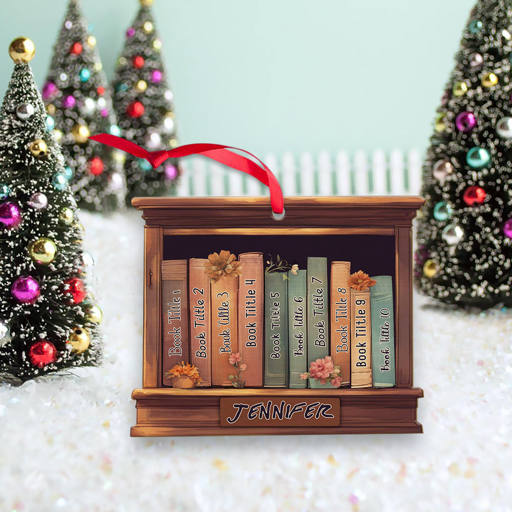 MeMate Personalized Book Ornament, Custom Name and Books Title, Booklovers Ornament, Wooden 2 Layers Book Christmas Ornaments Keepsake Decoration for Book Club Family Friends (02)