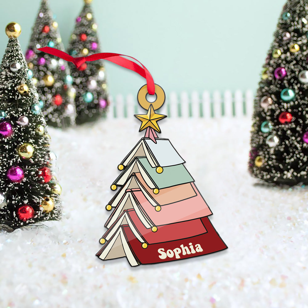 MeMate Personalized Book Ornaments, Custom Name Book Lovers Ornament, Booklovers Ornament for Christmas Tree, Books Christmas Ornaments Keepsake Decoration for Book Club Family Friends (01)