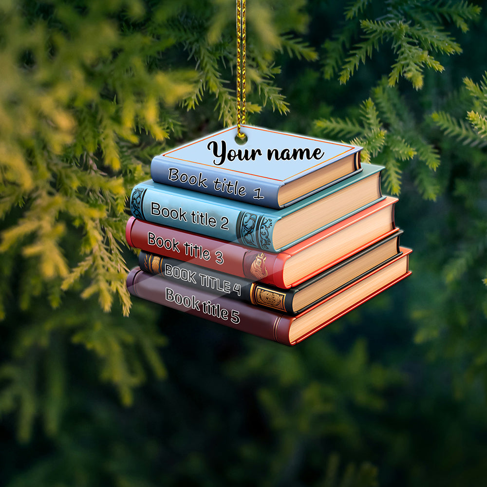 MeMate Personalized Book Ornament, Custom Name and Books Title, Flat Printed Acrylic Ornament Not 3D, Booklovers Ornament, Book Christmas Ornaments Keepsake Decoration for Book Club Family Friends