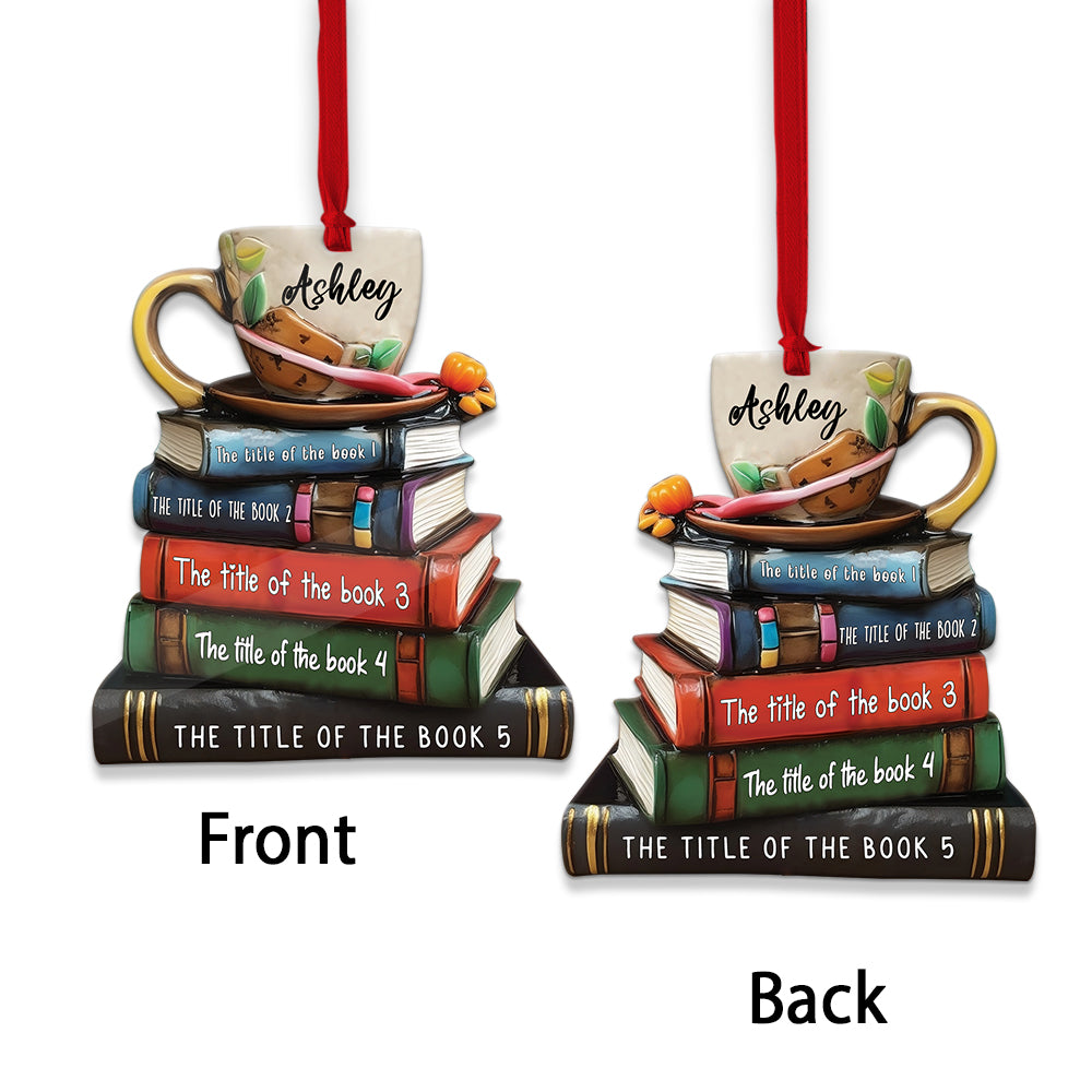 MeMate Custom Name and Books Title, Personalized Book Ornament, Flat Printed Acrylic Ornament Not 3D, Booklovers Ornament, Book Christmas Ornaments Keepsake Decoration for Book Club Family Friends