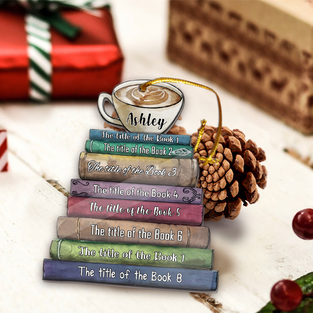 MeMate Personalized Book Ornament, Custom Name and Books Title, Flat Printed Acrylic Ornament Not 3D, Booklovers Ornament, Book Christmas Ornaments Keepsake Decoration for Book Club Family Friends (01)