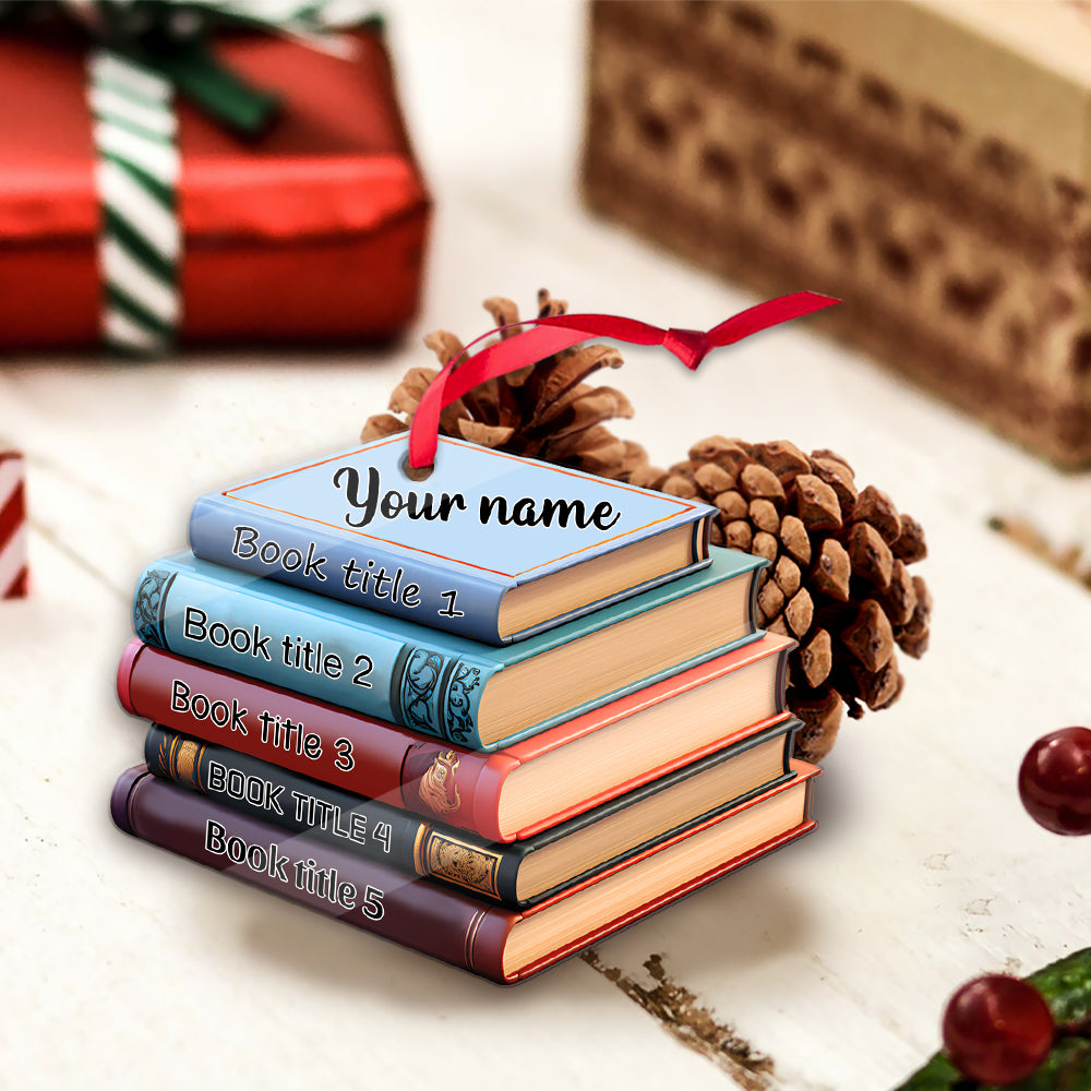 MeMate Personalized Book Ornament, Custom Name and Books Title, Flat Printed Acrylic Ornament Not 3D, Booklovers Ornament, Book Christmas Ornaments Keepsake Decoration for Book Club Family Friends